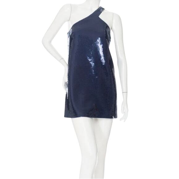 Saint Laurent 2019 RTW One Shoulder Dress size FR 36 Blue Sequin Mini - Picture 2 of 14